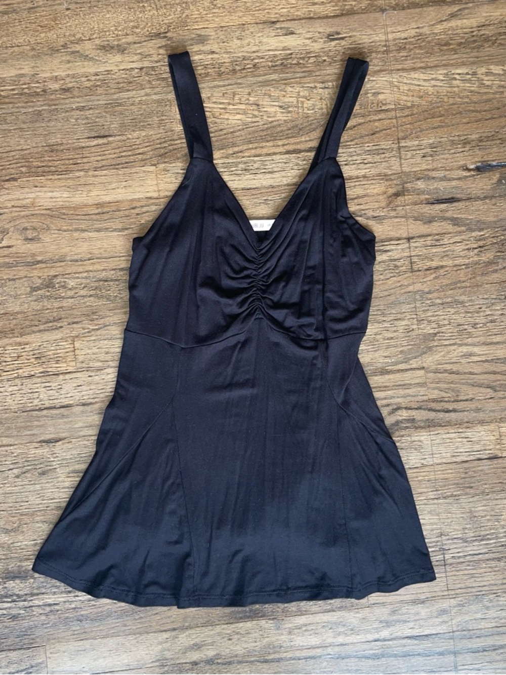 Black Sleeveless V-Neck Ruched Mini Dress